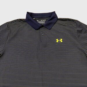 Under Armour Playoff Golf Polo Blue Gold Striped Performance S/S Mens XL